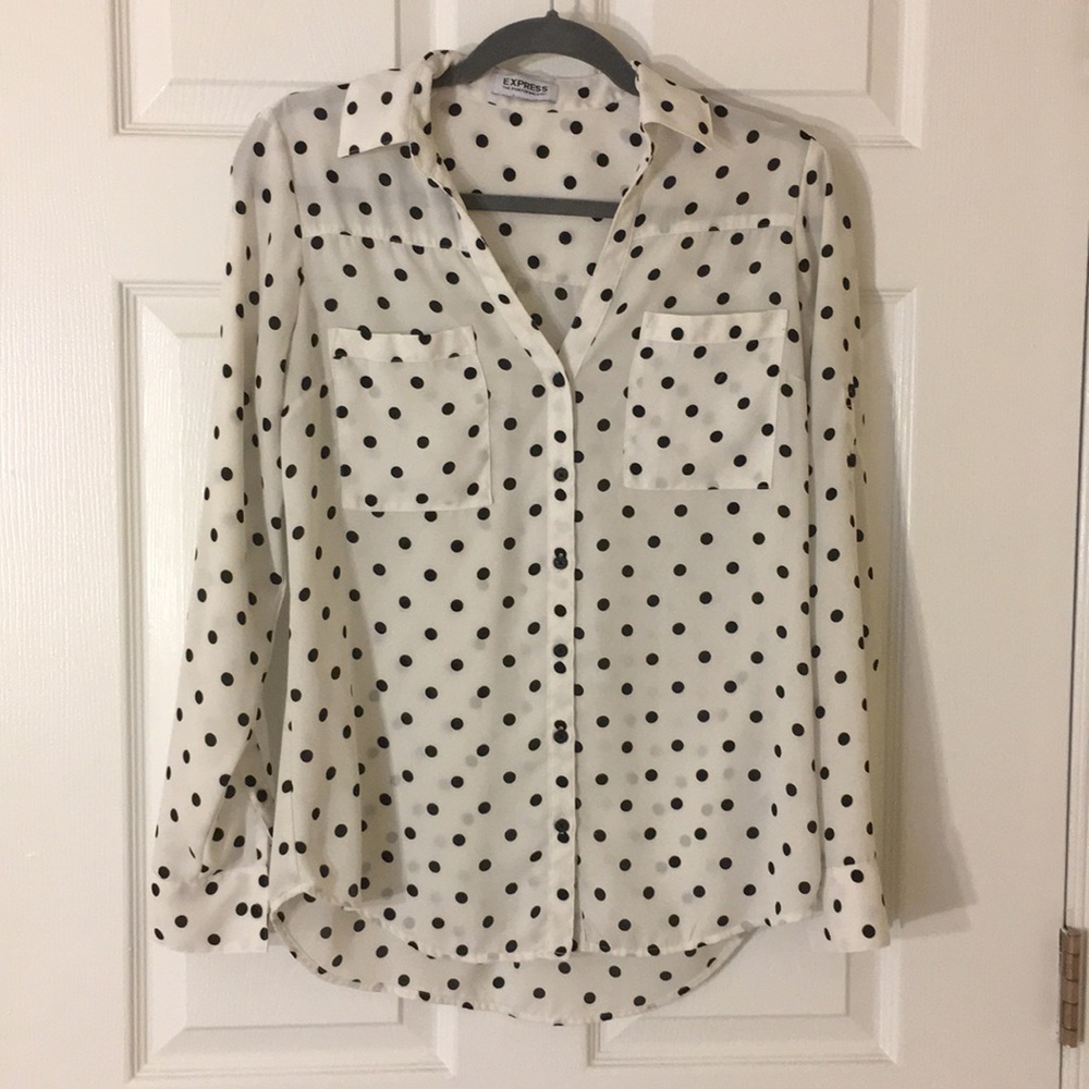 Express White Polka Dot Button-Down Shirt